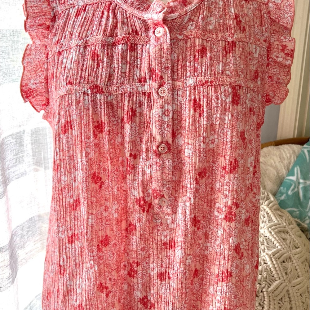 NWOT WONDERLY BLOUSE SIZE 1X Pink Ruffle Collar Blouse